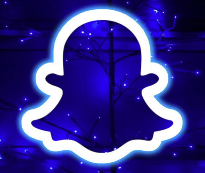 Neon blue Snapchat logo, creative