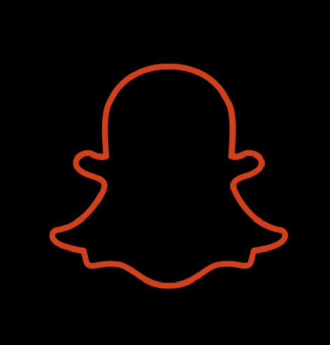 Snapchat logo (red ghost, black background) neon