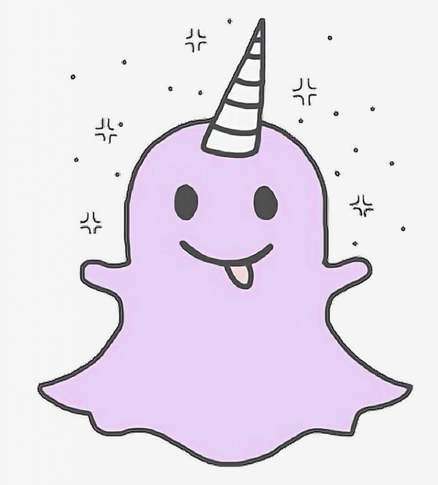 Cute Snapchat logo (pink, purple unicorn) Unicorn style aesthetic Snapchat logo, purple ghost, with white background.
