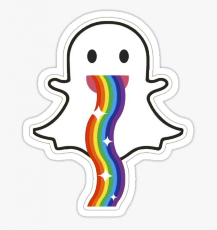 Cute Snapchat logo (rainbow) White ghost with rainbow trail from the mouth.