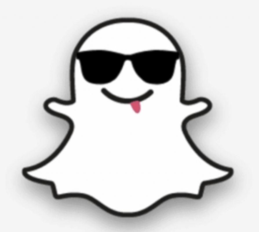 Cool Snapchat logo Cool, shades / sunglasses, tongue out. White ghost with white and gray background.