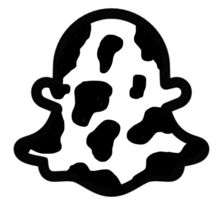 Snapchat logo (cow print) Cow print, no face, black silhouette, no background Snapchat icon.