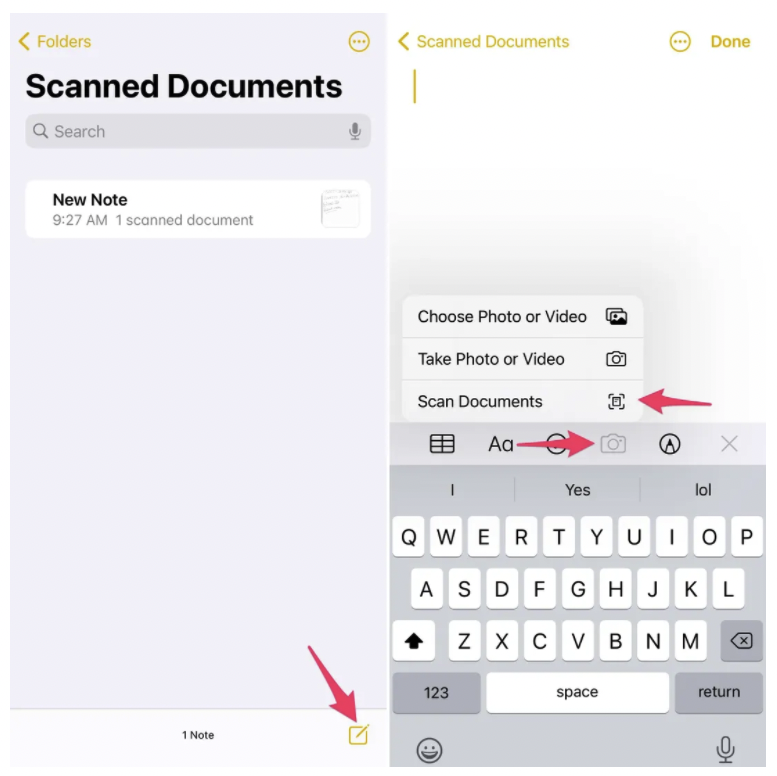 Scan a document with your iPhone or iPad using the Notes app